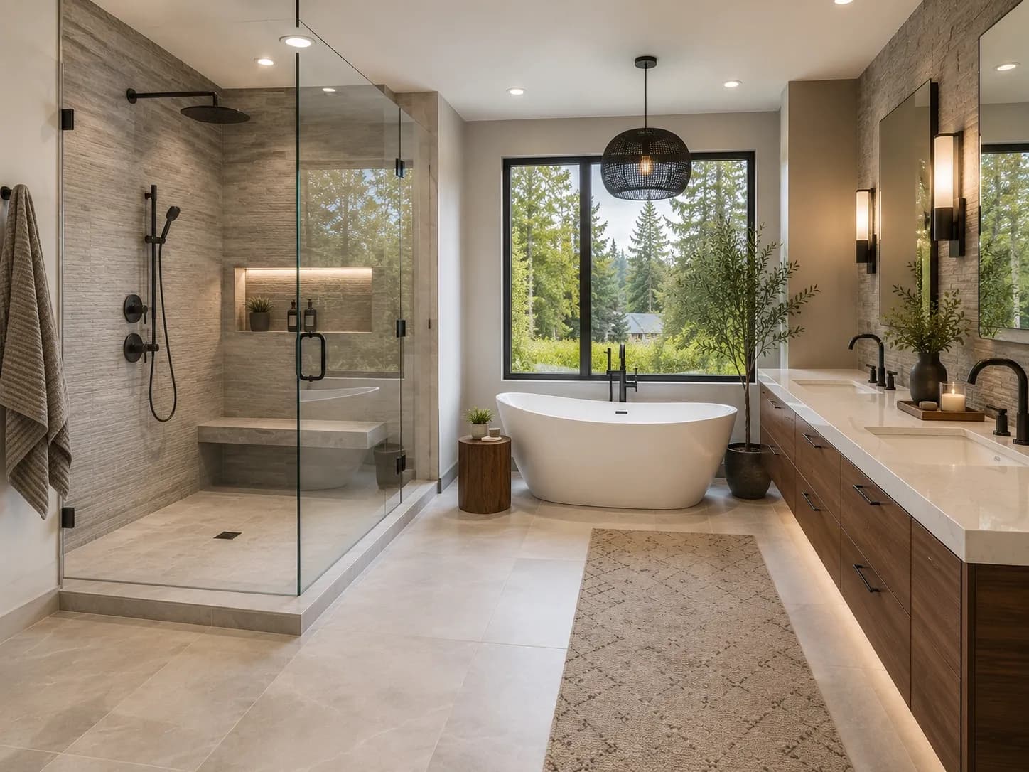Luxury bathroom with both a walk-in shower and bathtub.