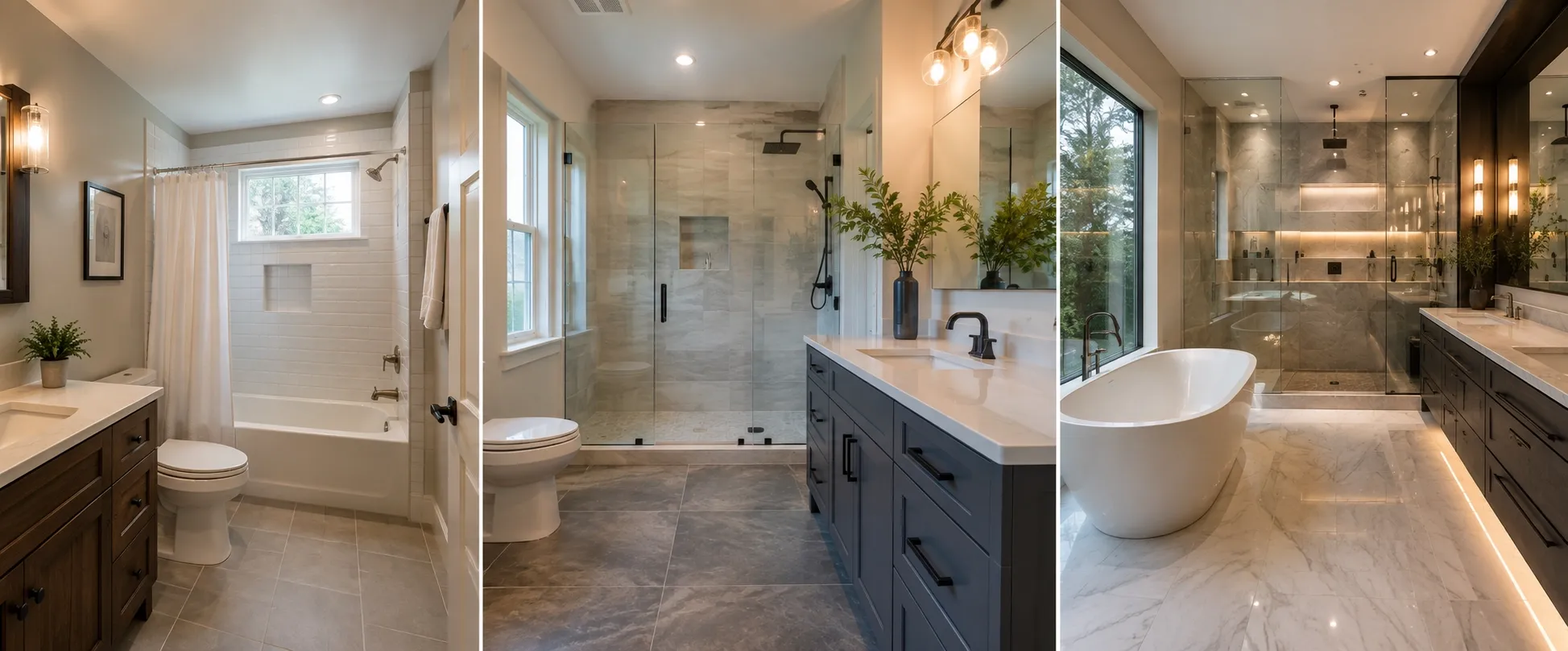 Comparison of cosmetic, standard, and luxury bathroom remodels