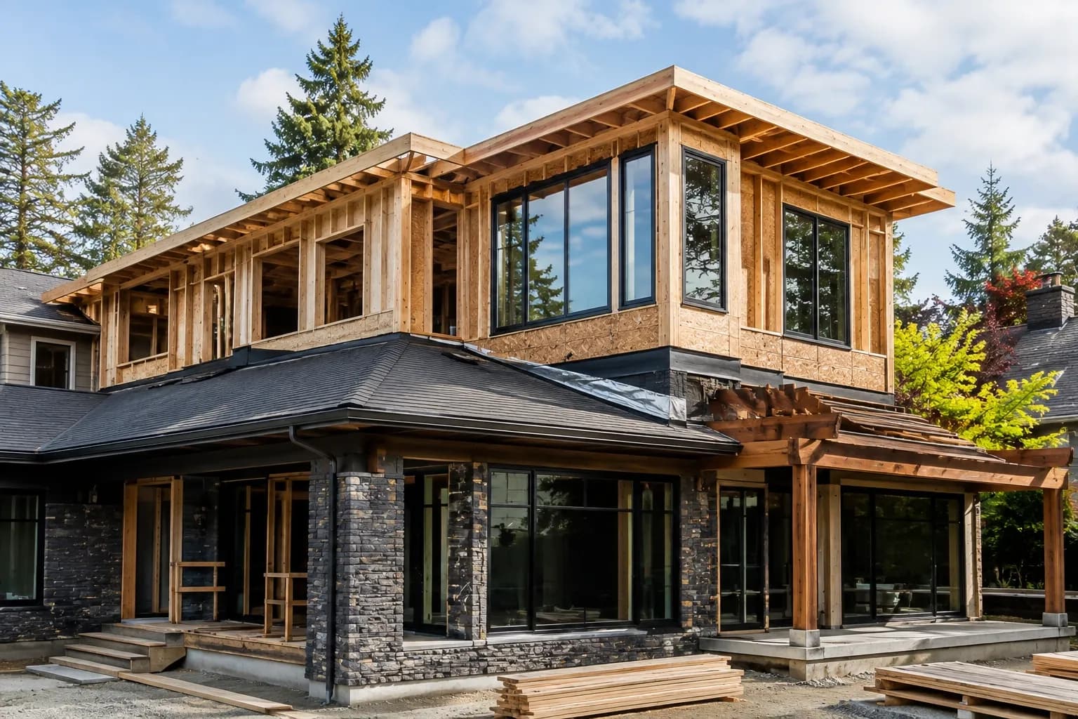 Second story addition construction on a Seattle home